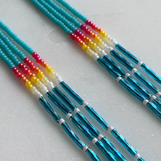 Oskē Heleswv Okholatte (Turquoise Medicine Rainfall) Beaded Dangle Earrings