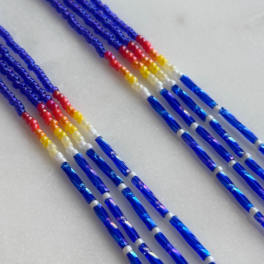 Oskē Heleswv Holatte (Blue Medicine Rainfall) Beaded Dangle Earrings