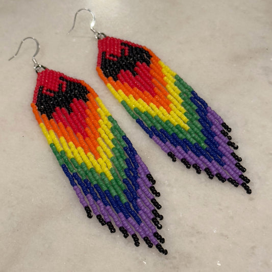 Special Edition Takfvleleskv (Bat) Rainbow Pride Chevron Brick Stitch Fringe Beaded Earrings