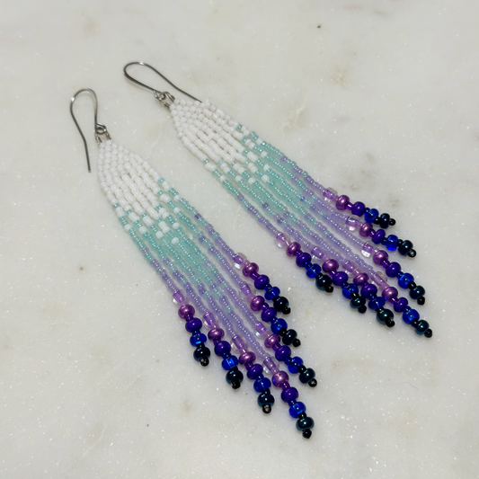 Hotvlē (Breeze) Brick Stitch Fringe Beaded Earrings