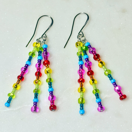 Oskē-Entacv (Rainbow) Beaded Drop Earrings