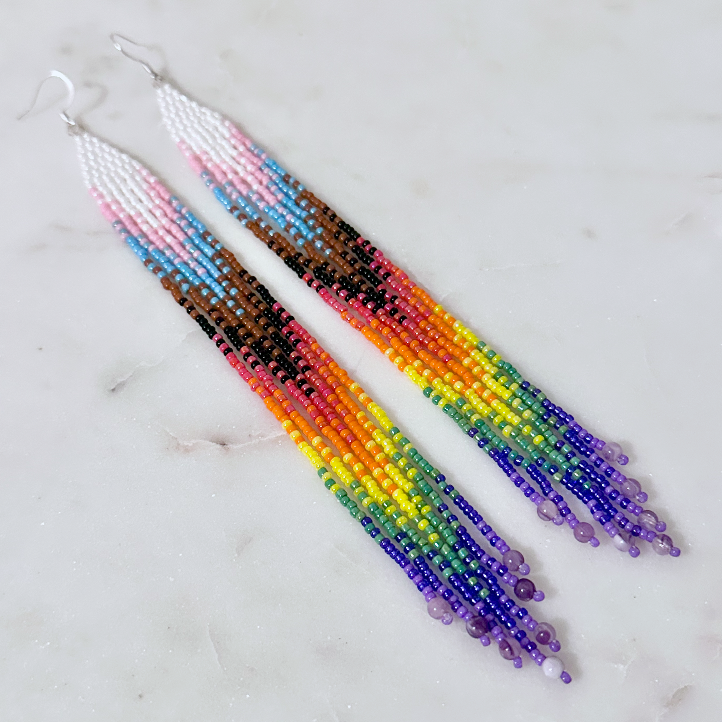 Progress Pride (Minis) Brick Stitch Fringe Beaded Earrings