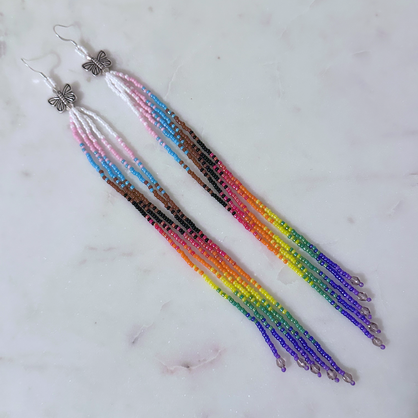 Progress Pride Tvffolopv (Butterfly) Beaded Dangle Earrings