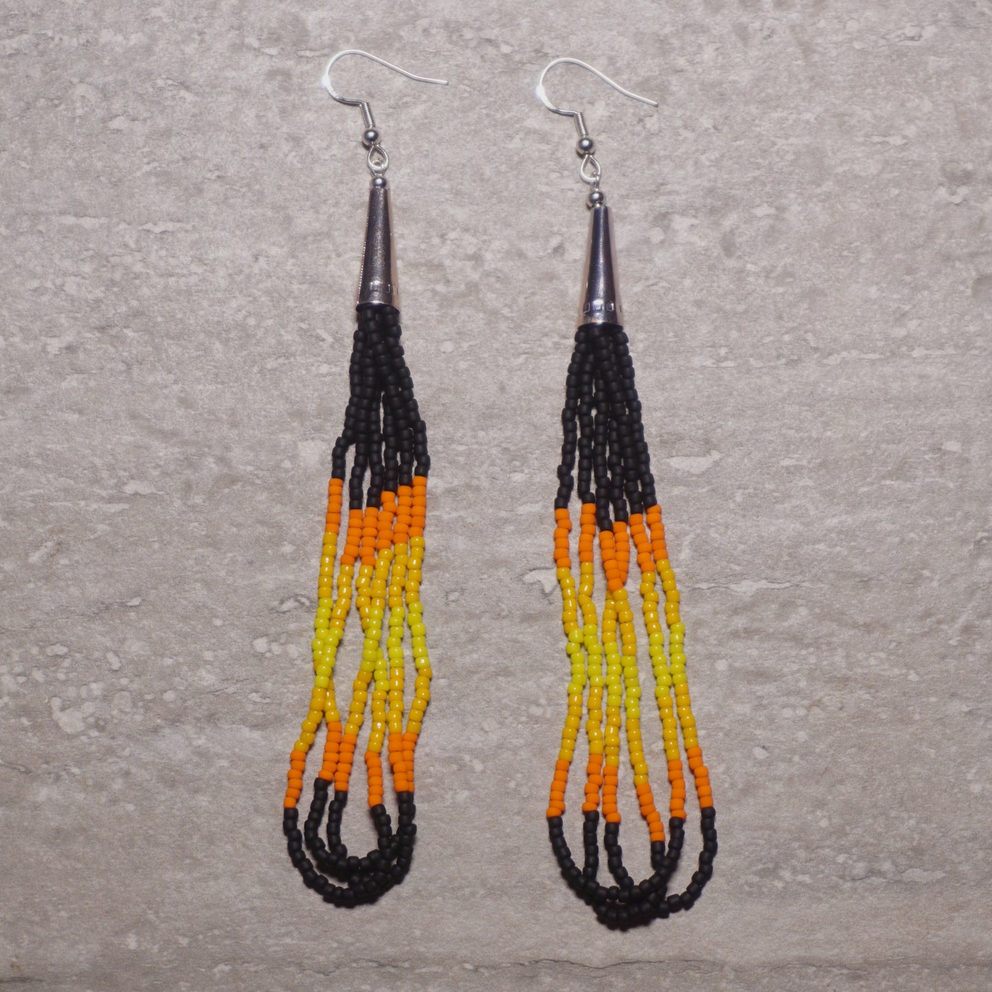 Black Orange Beaded Loop Earrings