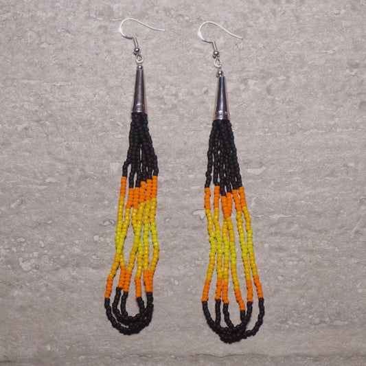 Black Orange Beaded Loop Earrings