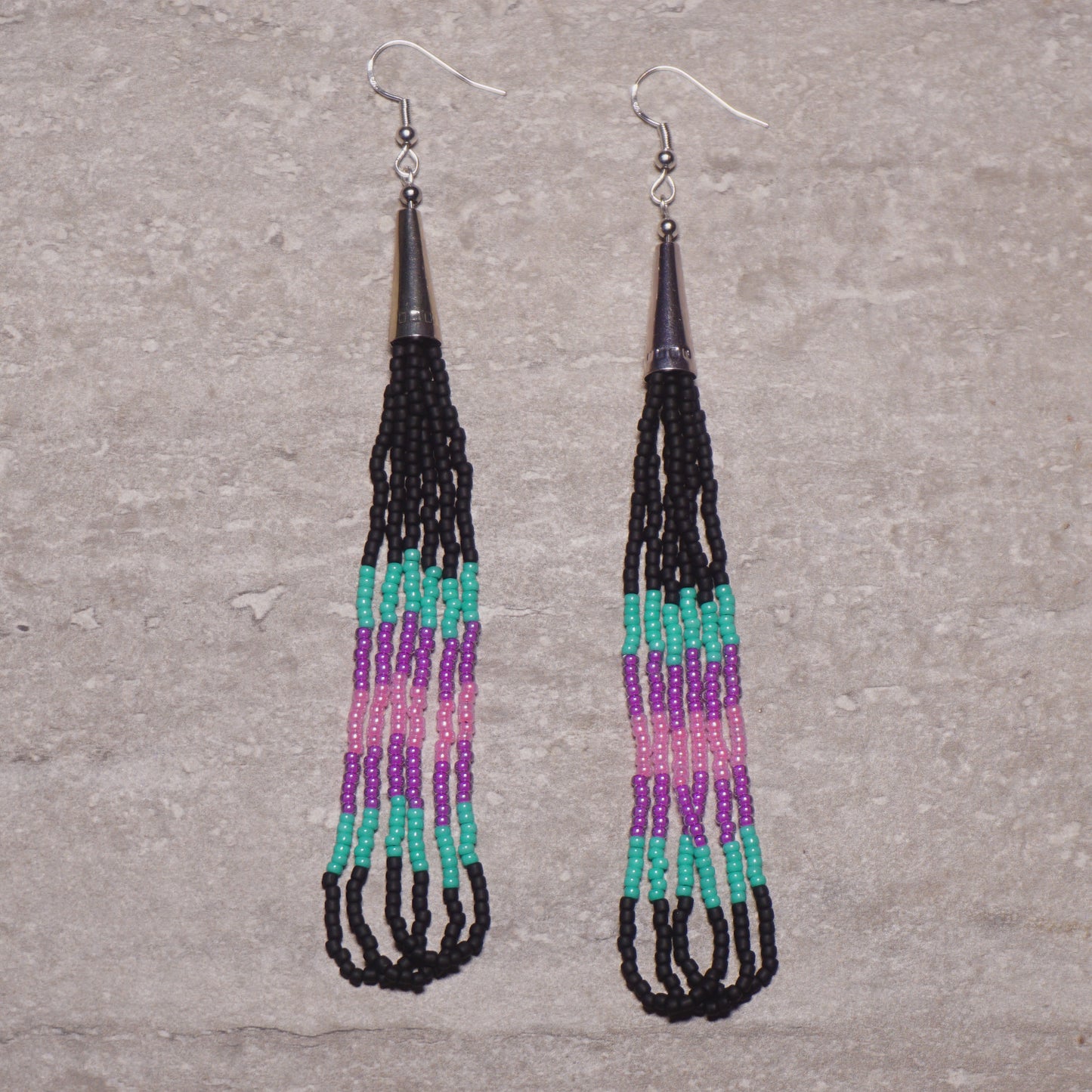 Blue Black Beaded Loop Earrings