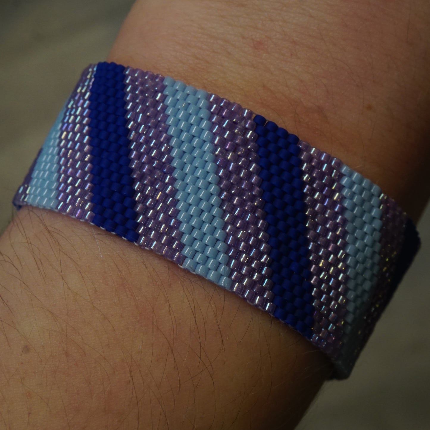 Blue Stripes Peyote Stitch Beaded Bracelet