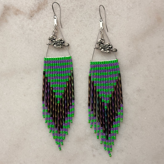 Borrv (Witch) Stripes Brick Stitch Fringe Beaded Earrings