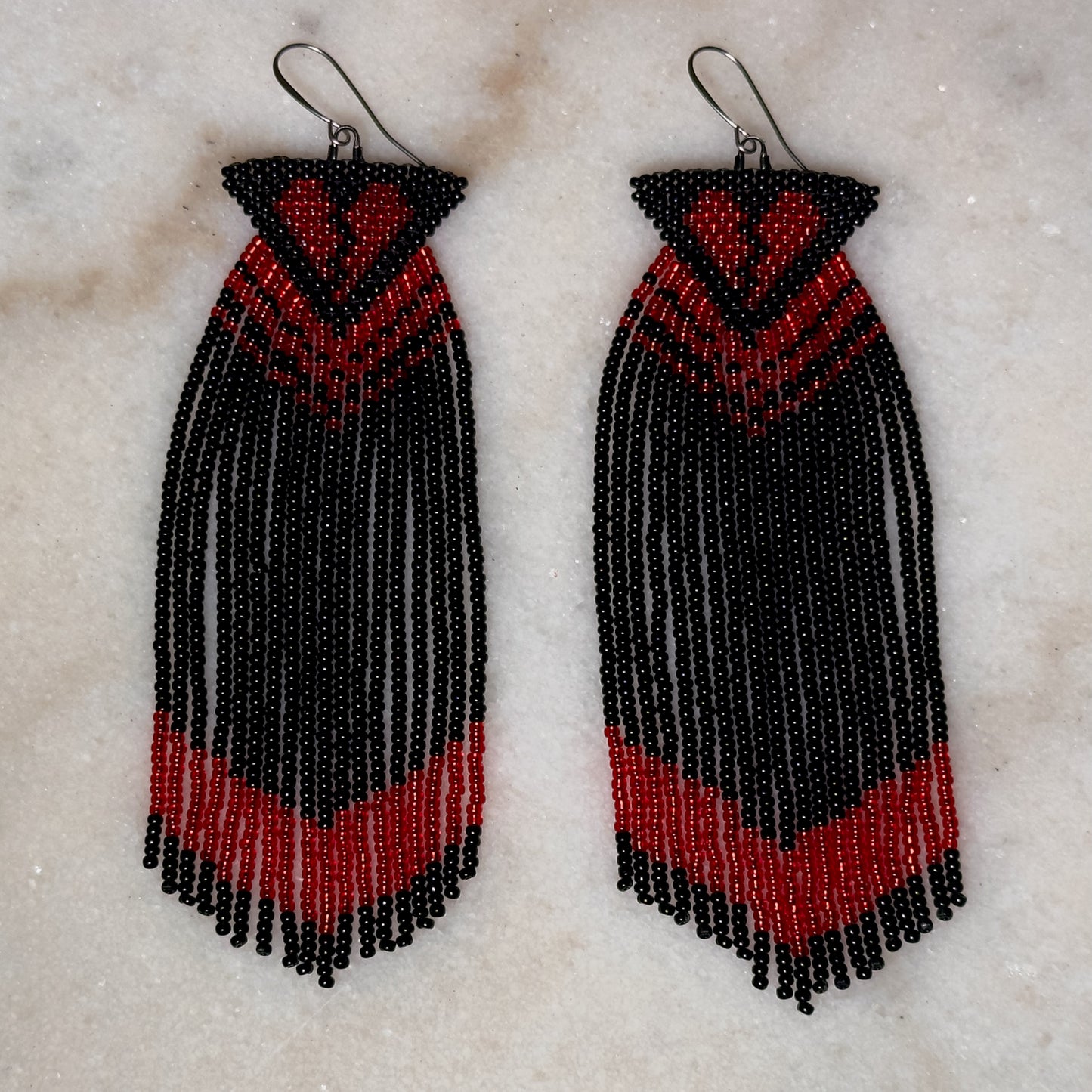 Broken Hearts Brick Stitch Fringe Beaded Earrings