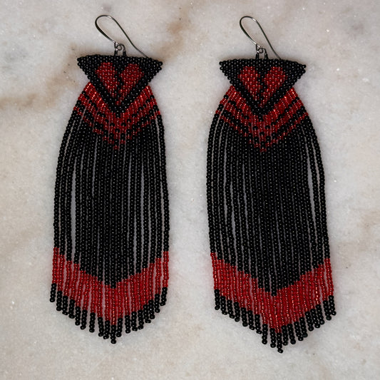 Broken Hearts Brick Stitch Fringe Beaded Earrings