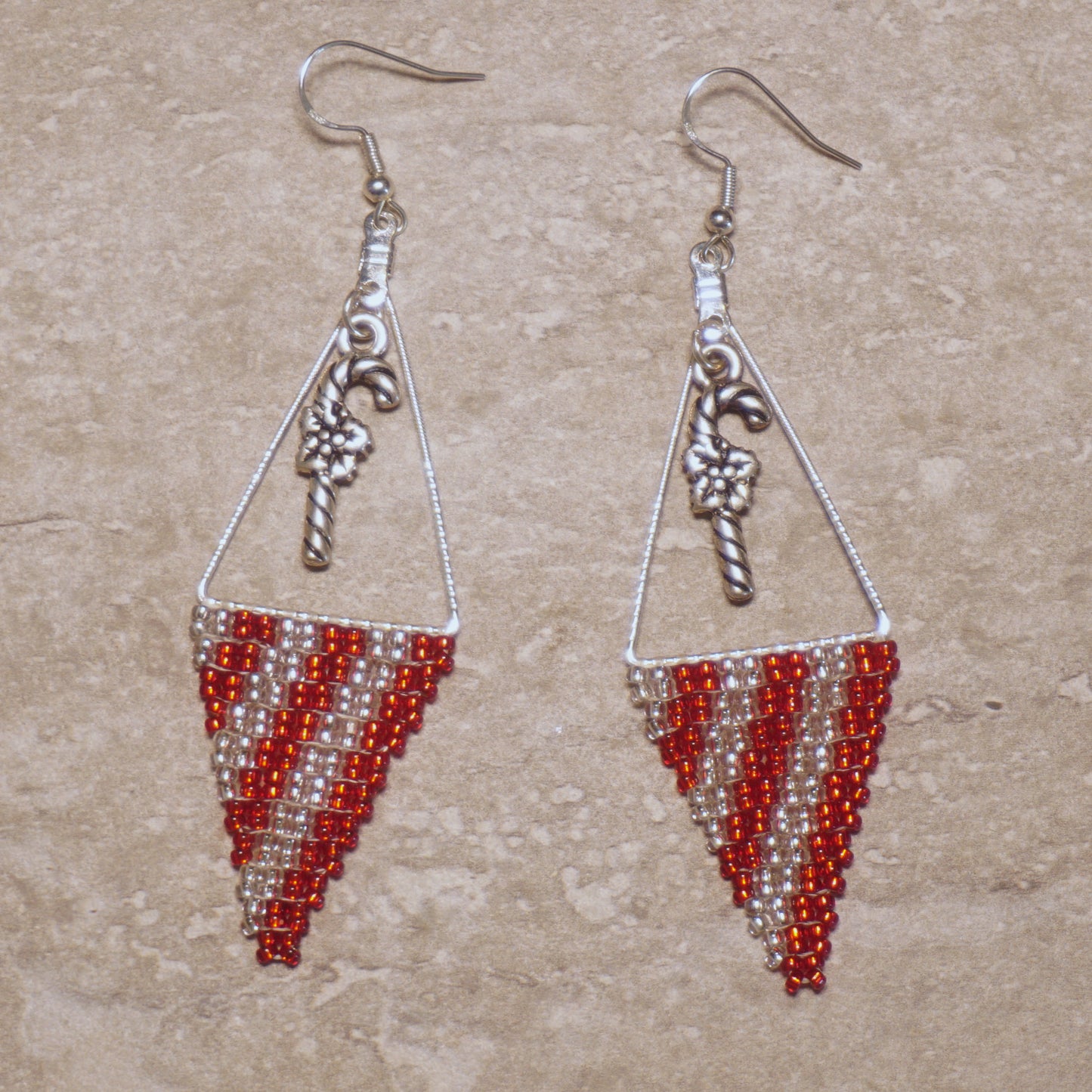 Candy Cane Stripes Brick Stitch Beaded Earrings
