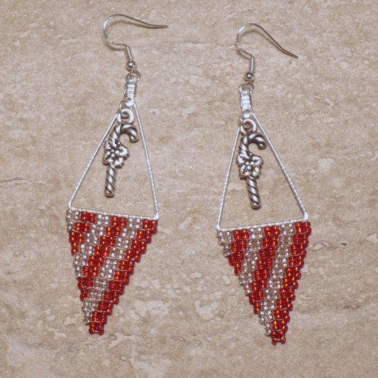 Candy Cane Stripes Brick Stitch Beaded Earrings