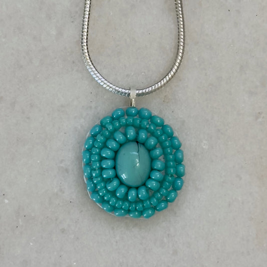 Cvto-holatte (Turquoise) Flat Beadwork Pendant Necklace