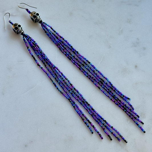 Ekv-fone (Skull) Nerē (Night) Bead Soup Beaded Dangle Earrings