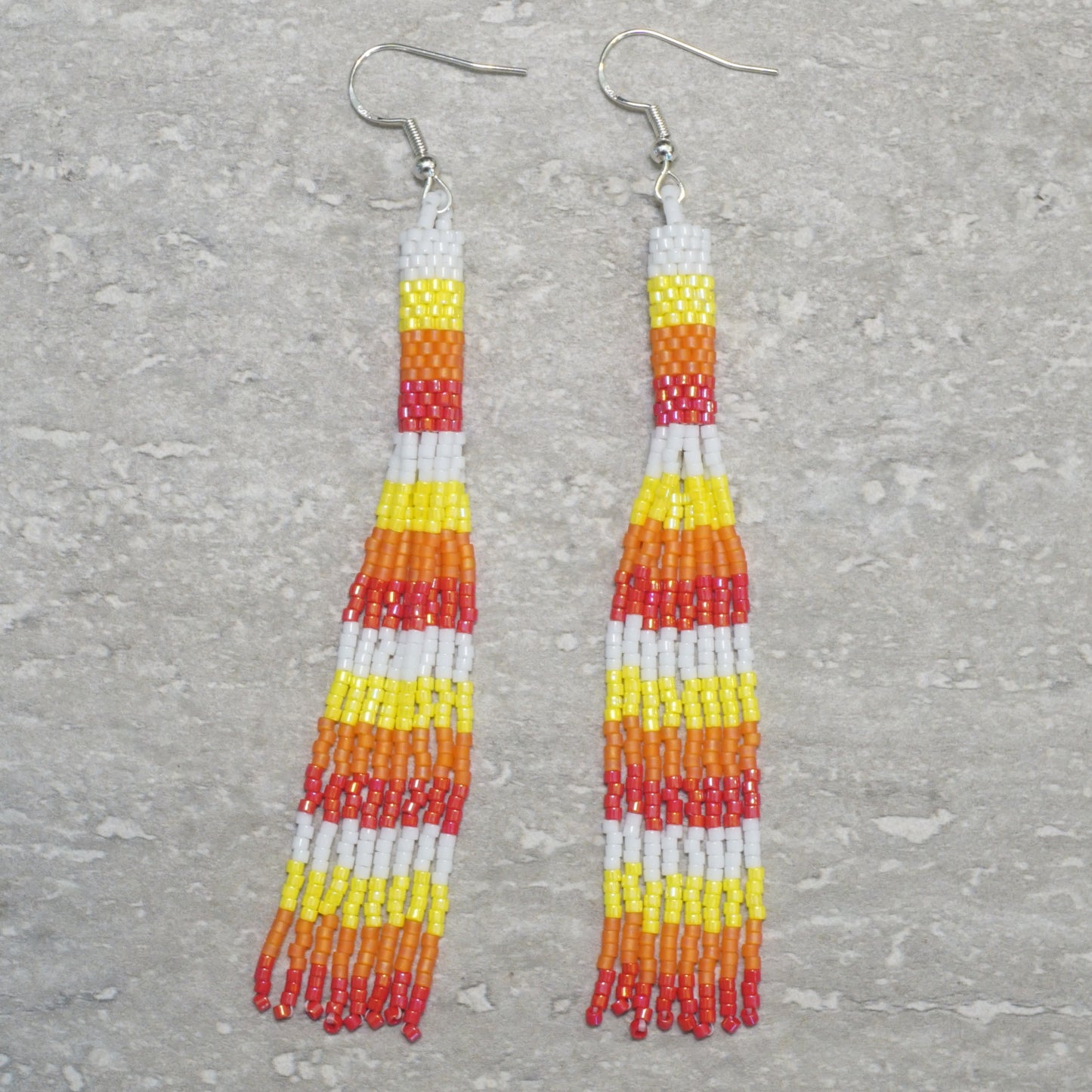 Firey Stripes Peyote Stitch Beaded Tassel Earrings