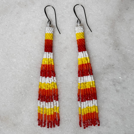 Firey Stripes Peyote Stitch Beaded Tassel Earrings