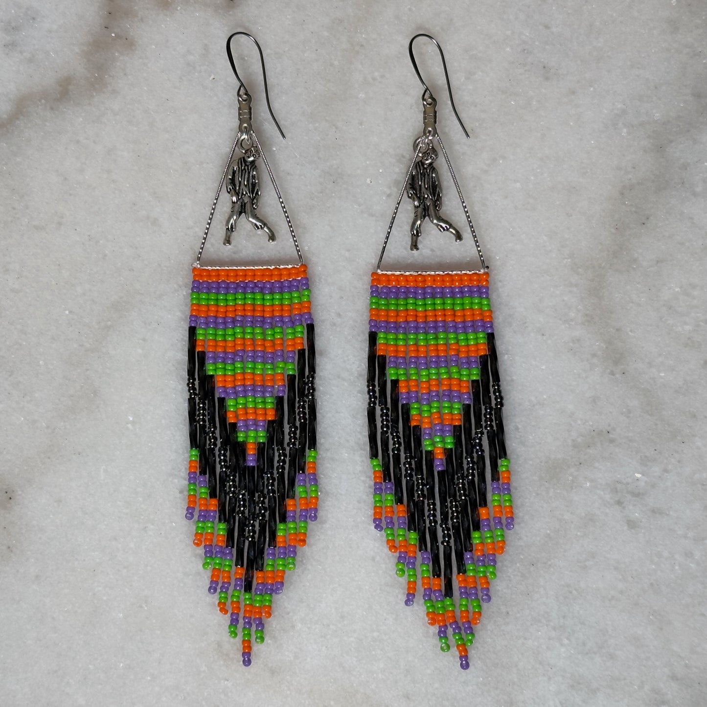 Hahkv (Monster) Stripes Brick Stitch Fringe Beaded Earrings