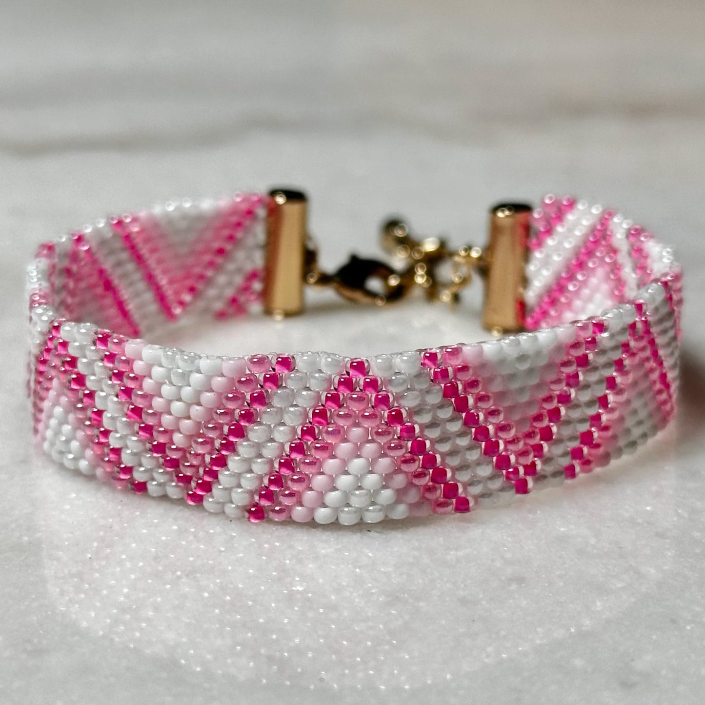 Hot Pink Dreams Triangle Peyote Stitch Beaded Bracelet