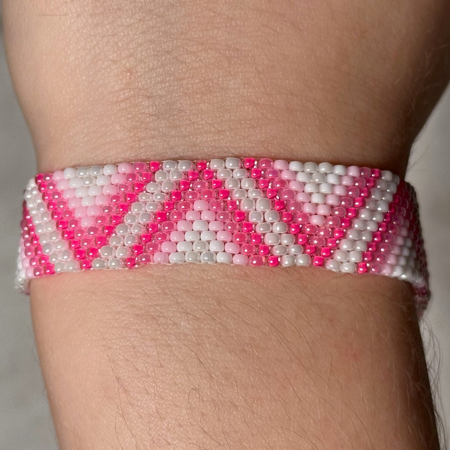 Hot Pink Dreams Triangle Peyote Stitch Beaded Bracelet