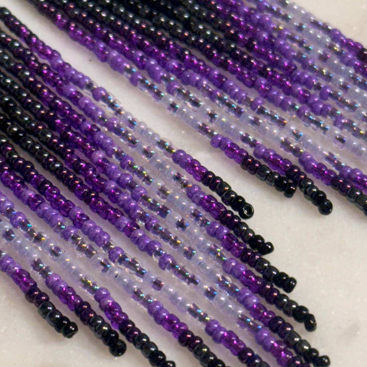 Hvrēssē Pvrko Ome (Purple Moon) Brick Stitch Fringe Beaded Earrings