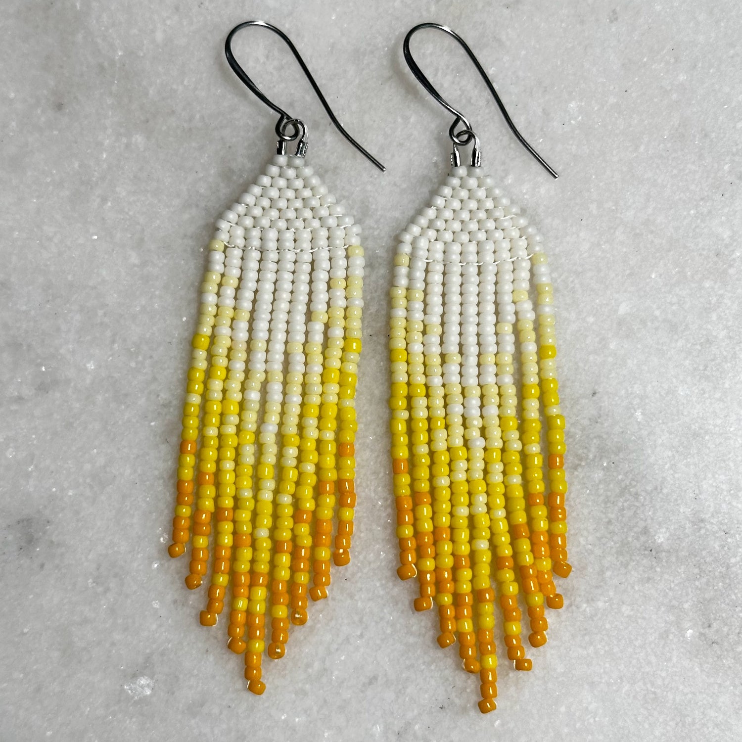 Gray Beaded Earrings Fluorescent Yellow Statement Fringe Earrings Black cheapest Seed Bead Earrings Colorblock Earrings Beadwork Earrings