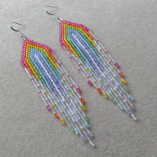 Kocecvmpv Vlotkot Oskē Entacv (Rainbow Shooting Star) Brick Stitch Fringe Beaded Earrings