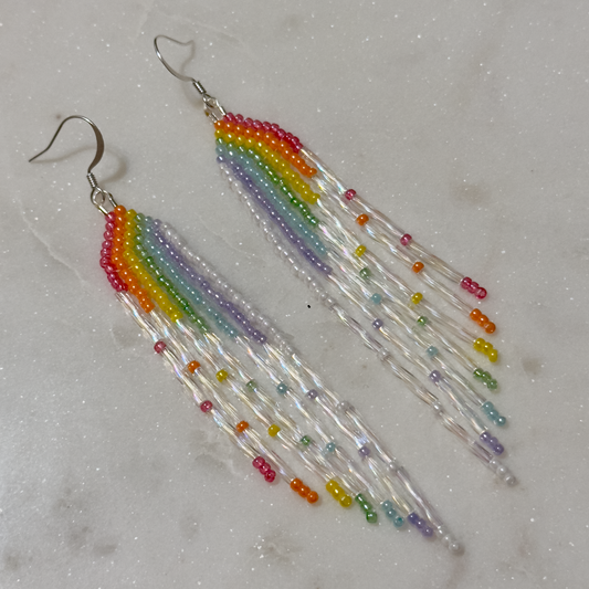 Kocecvmpv Vlotkot Oskē Entacv (Rainbow Shooting Star) (Minis) Brick Stitch Fringe Beaded Earrings