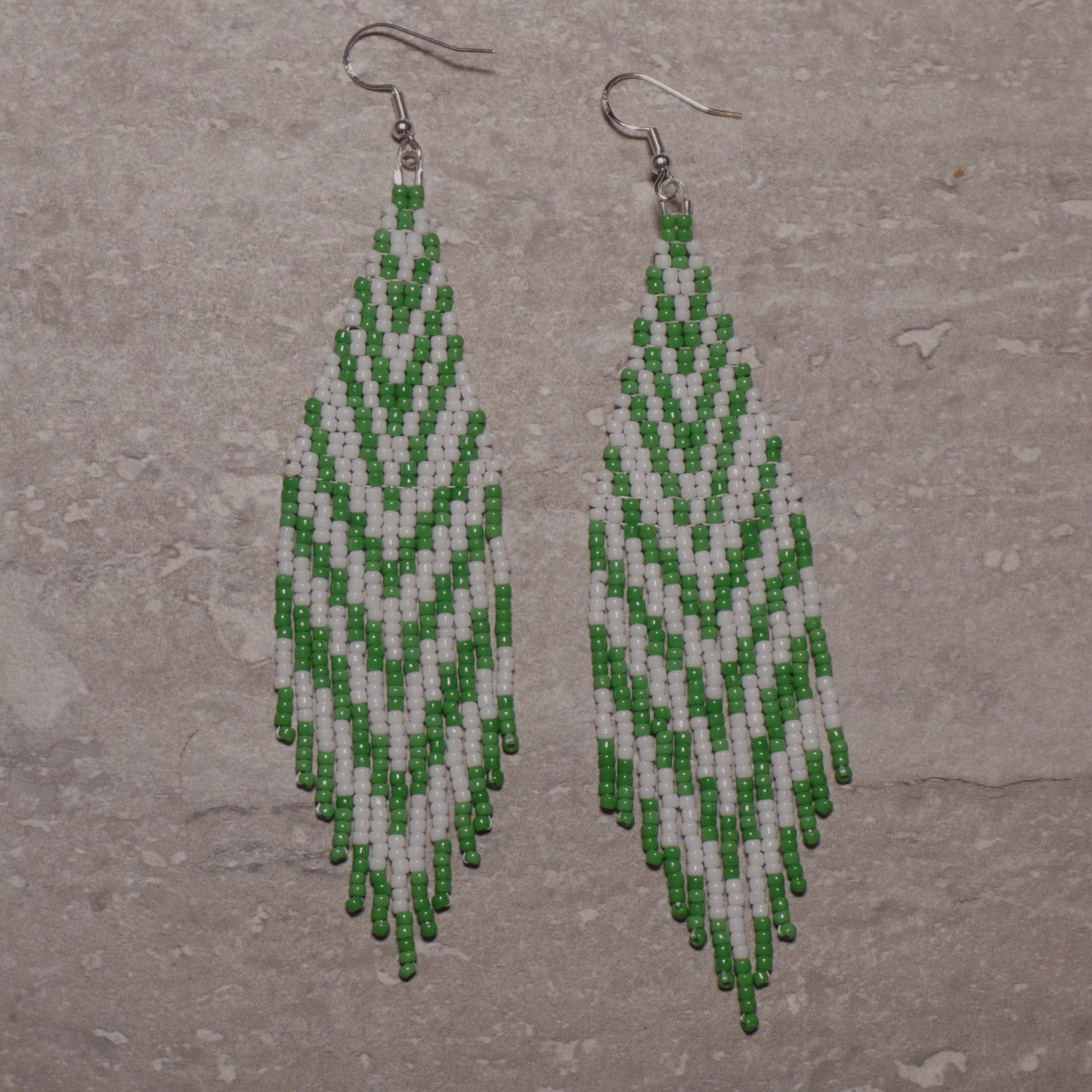 Minty Green Chevron Brick Stitch Fringe Beaded Earrings