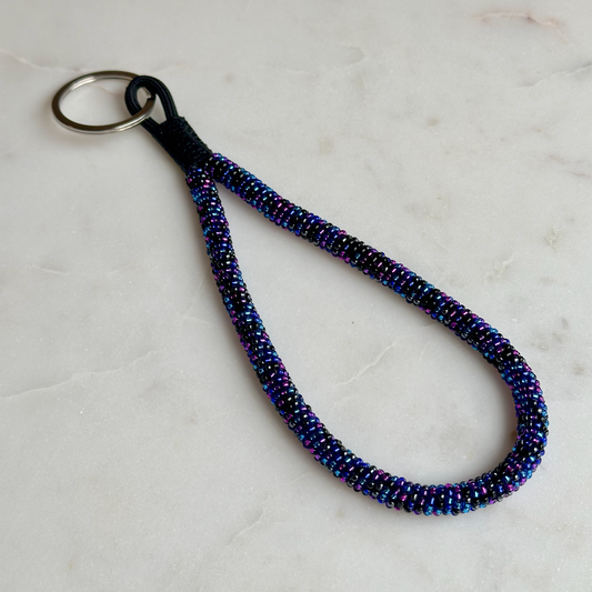 Nerē (Night) Bead Soup Bead-Wrapped Wristlet Keychain