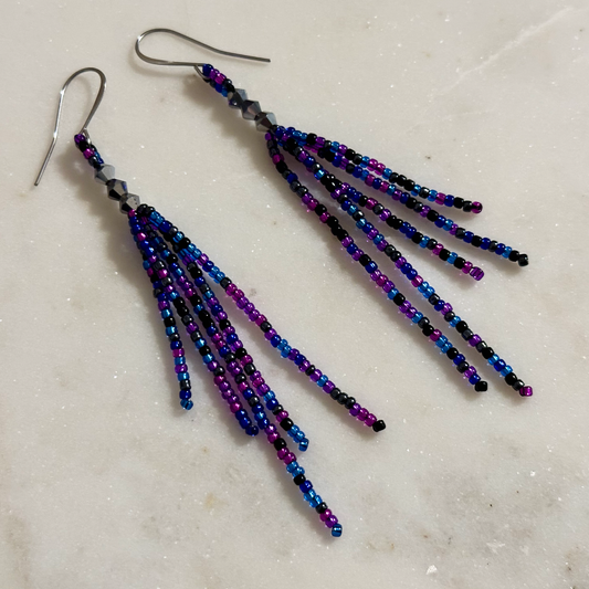 Nerē (Night) Bead Soup Beaded Dangle Earrings