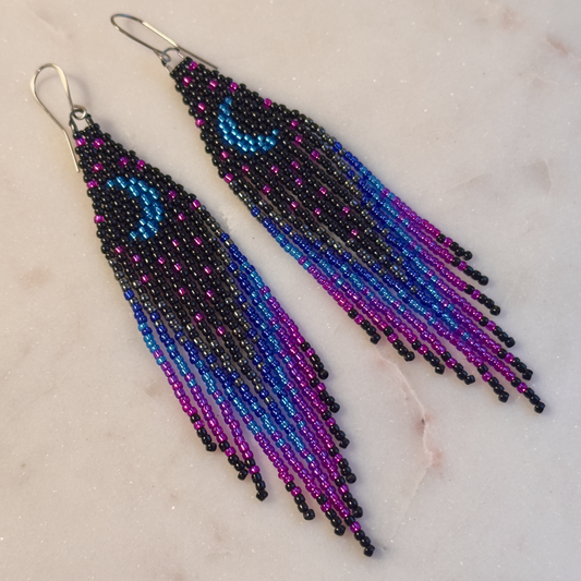 Nerē (Night) Hvrēssē (Moon) Brick Stitch Fringe Beaded Earrings