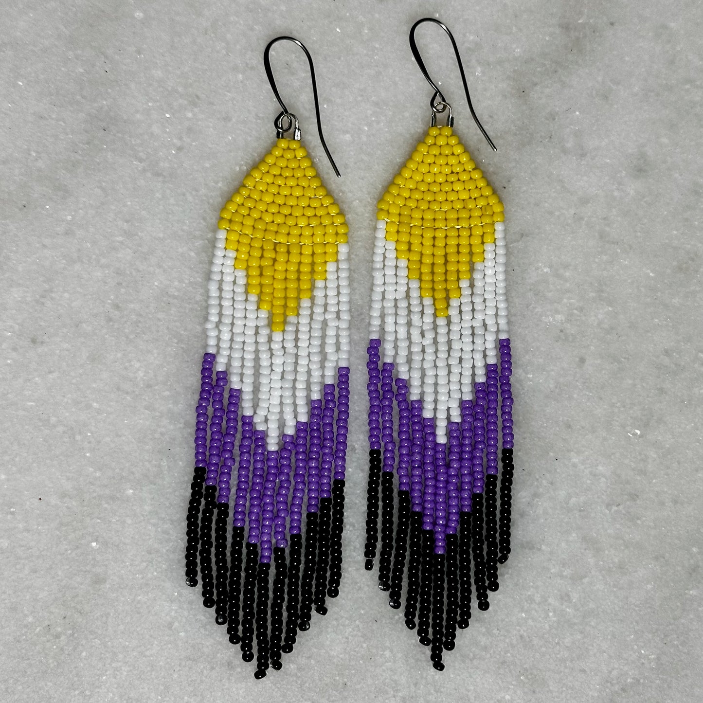 Non-Binary Pride Arrow Brick Stitch Fringe Beaded Earrings