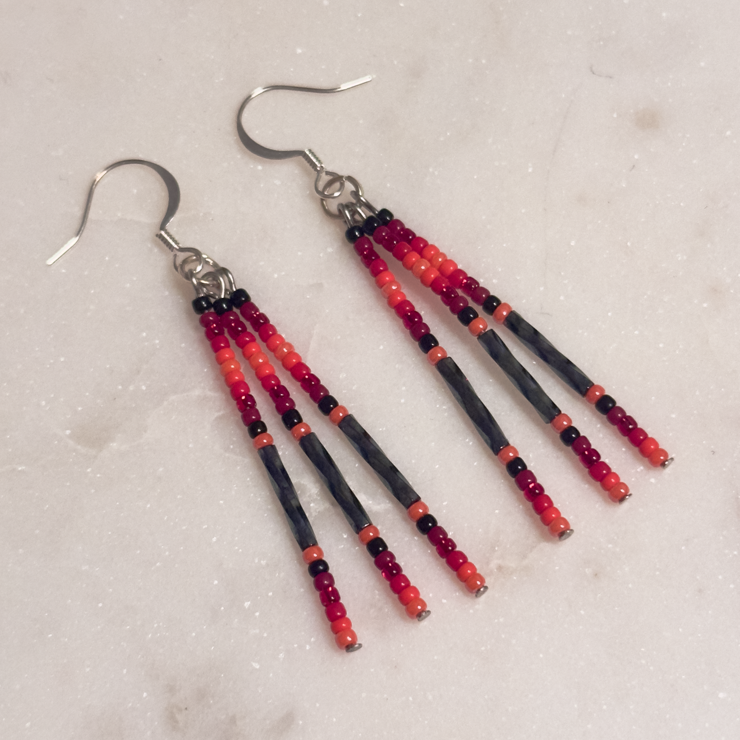 Oskē Encvfkē Catē (Red Raindrop) Beaded Drop Earrings