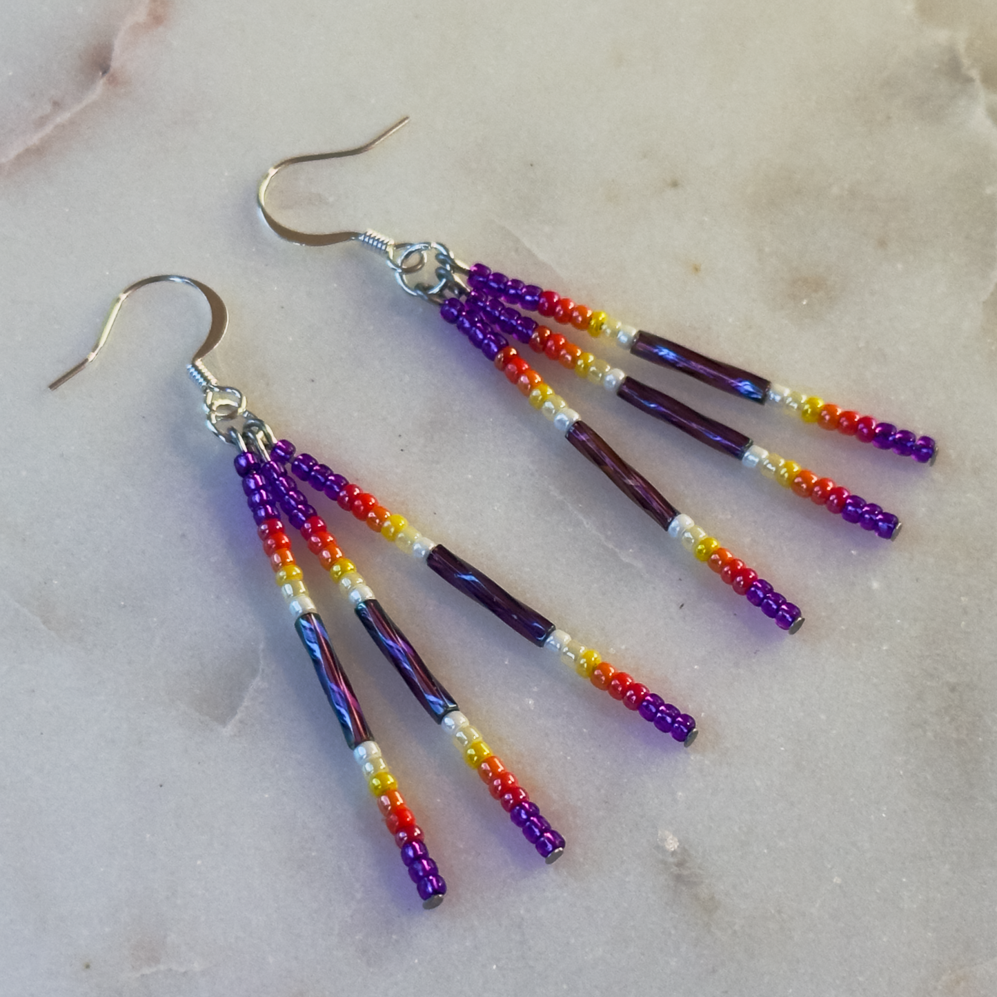 Oskē Encvfkē Heleswv Pvrko Omē (Purple Medicine Raindrop) Beaded Drop Earrings