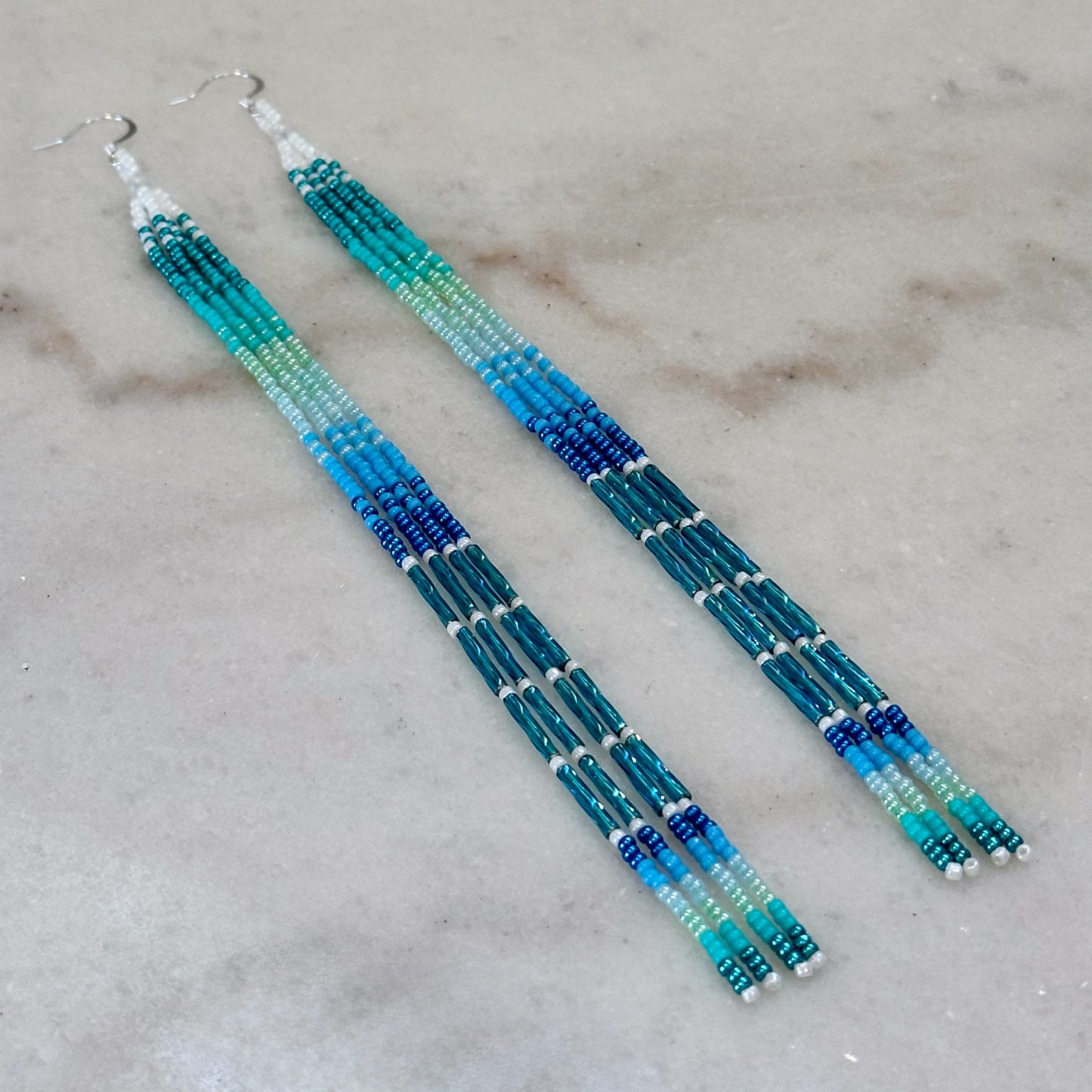 Oskē Holatte (Blue Rainfall) Beaded Dangle Earrings