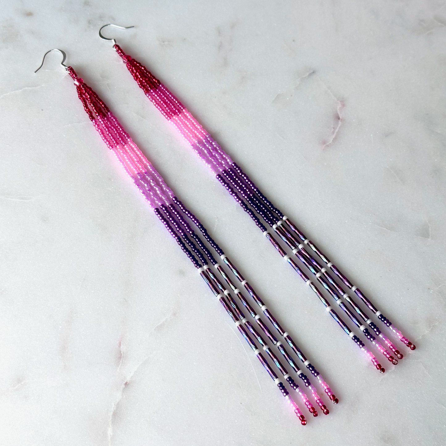 Oskē Pvkanv-Catuce (Red Plum Rainfall) Beaded Dangle Earrings