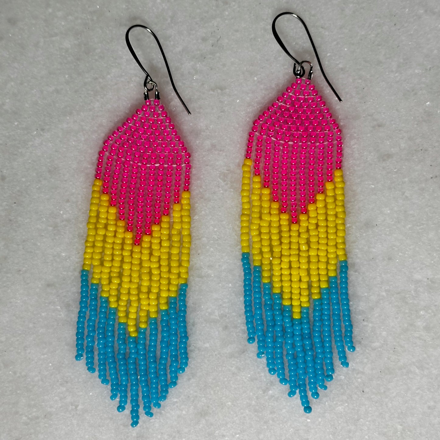 Pansexual Pride Arrow Brick Stitch Fringe Beaded Earrings