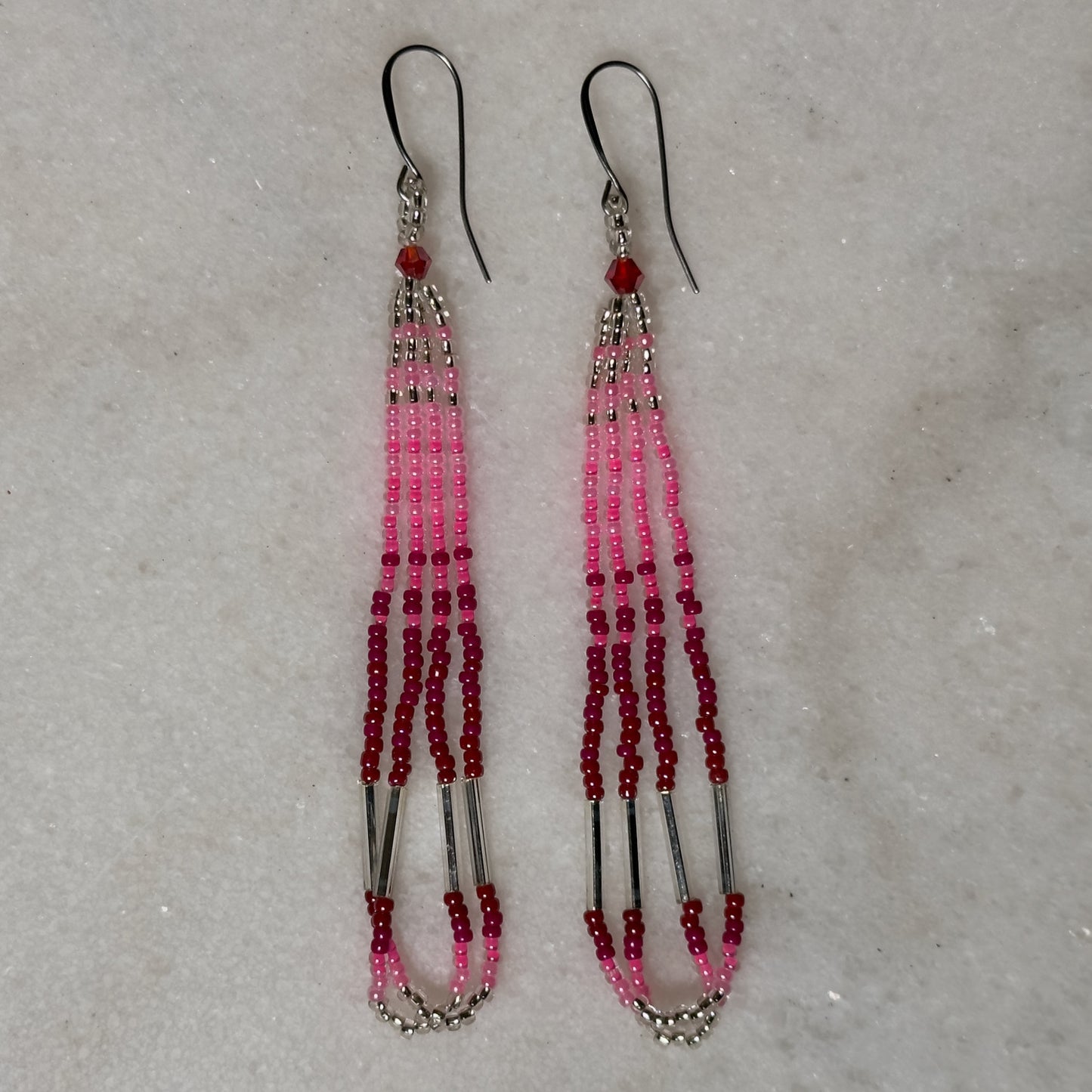 Pink Beaded Loop Earrings