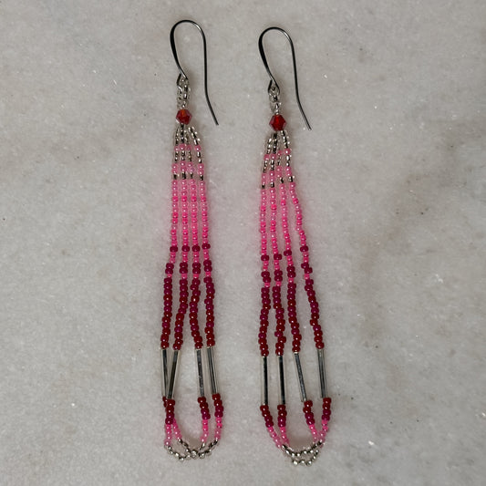 Pink Beaded Loop Earrings