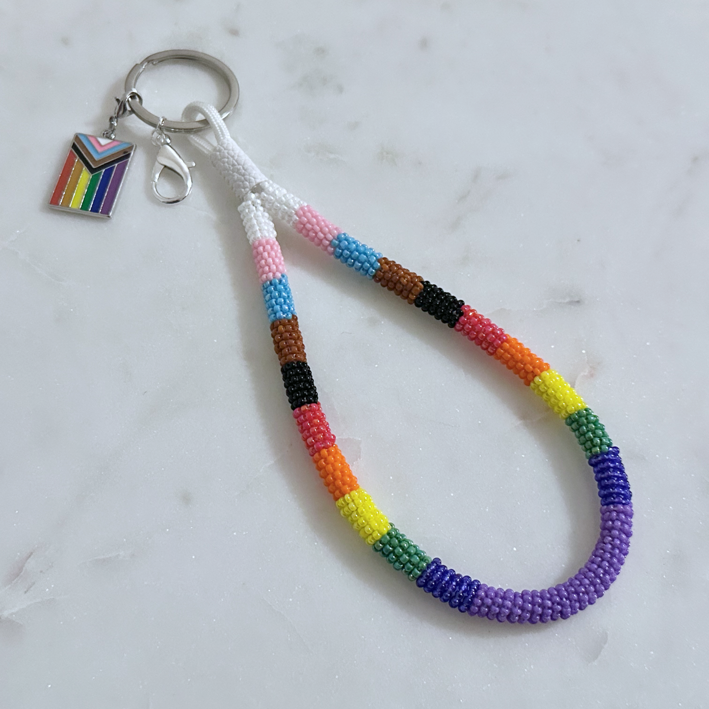 Progress Pride Flag Bead-Wrapped Wristlet Keychain