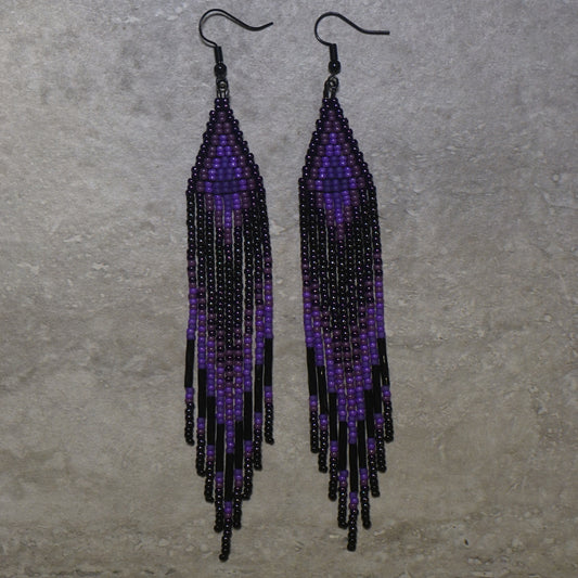 Purple Witch Arrow Brick Stitch Fringe Beaded Earrings