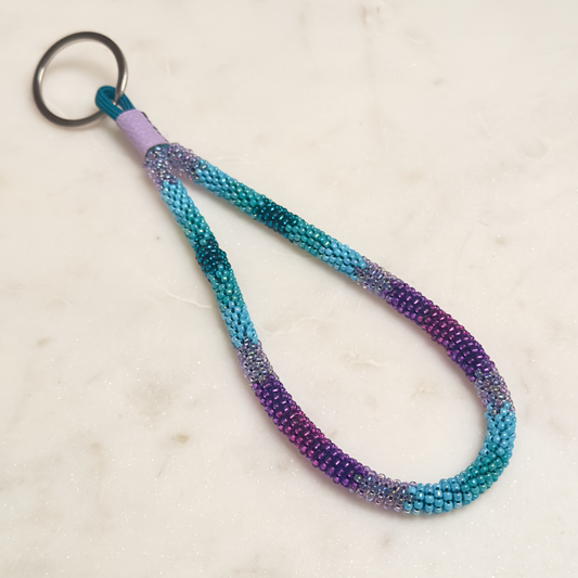 Pvrko Ome (Purple) Okholatte (Turquoise) Bead-Wrapped Wristlet Keychain