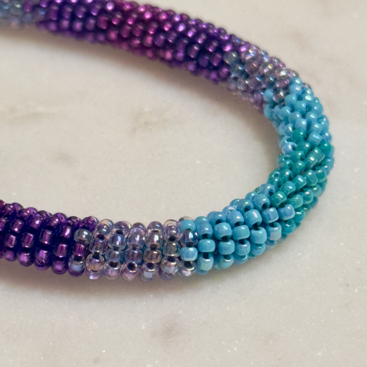 Pvrko Ome (Purple) Okholatte (Turquoise) Bead-Wrapped Wristlet Keychain