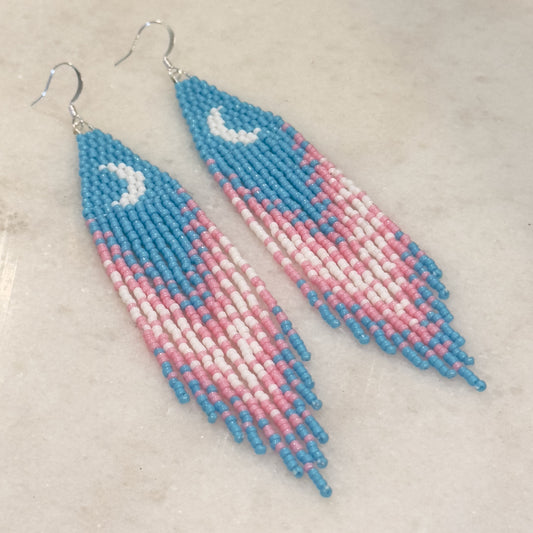 Special Edition Hvresse (Moon) Trans Pride Brick Stitch Fringe Beaded Earrings