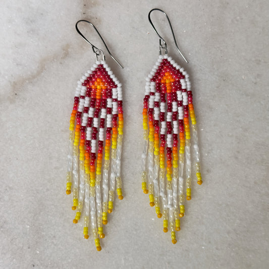 Totkv (Fire) Brick Stitch Fringe Beaded Earrings