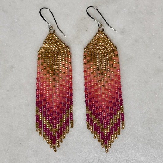 Totkv Lane Chevron Brick Stitch Fringe Beaded Earrings