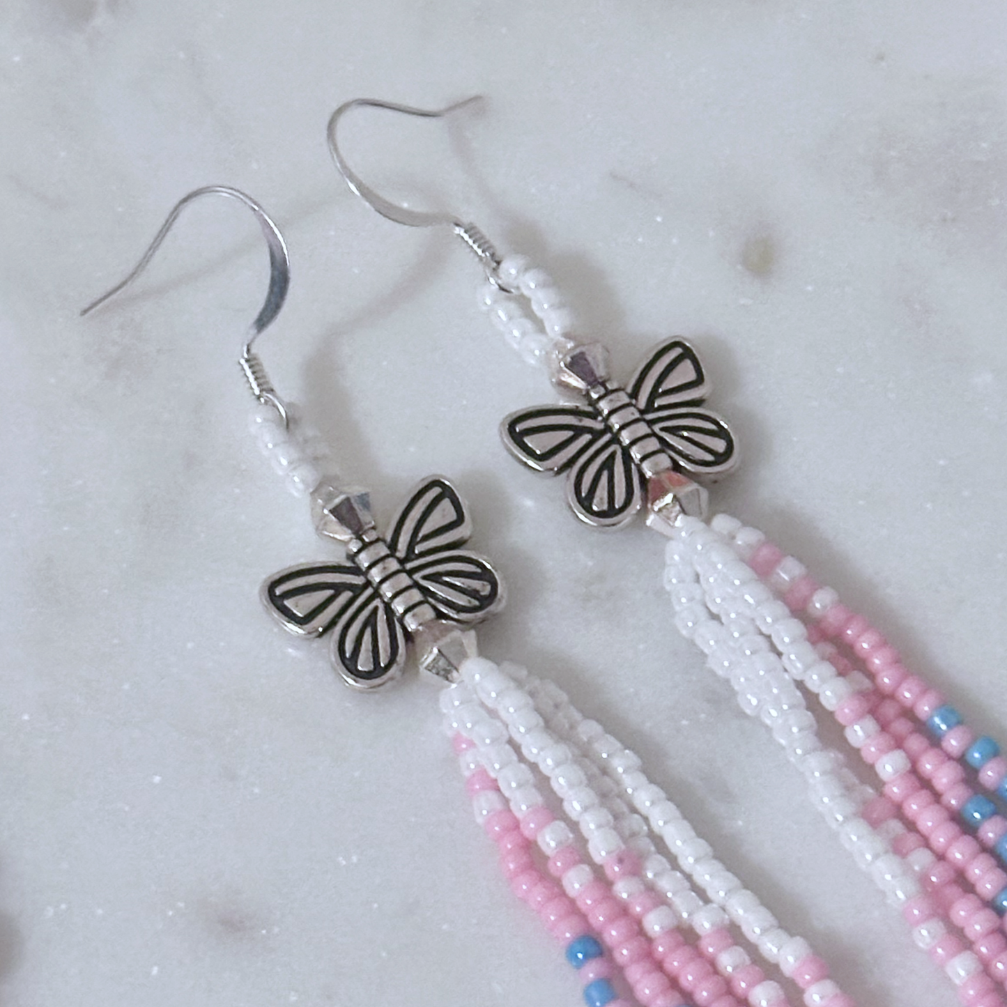 Progress Pride Tvffolopv (Butterfly) Beaded Dangle Earrings