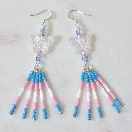 Trans Pride Tvffolopv (Butterfly) Beaded Drop Earrings
