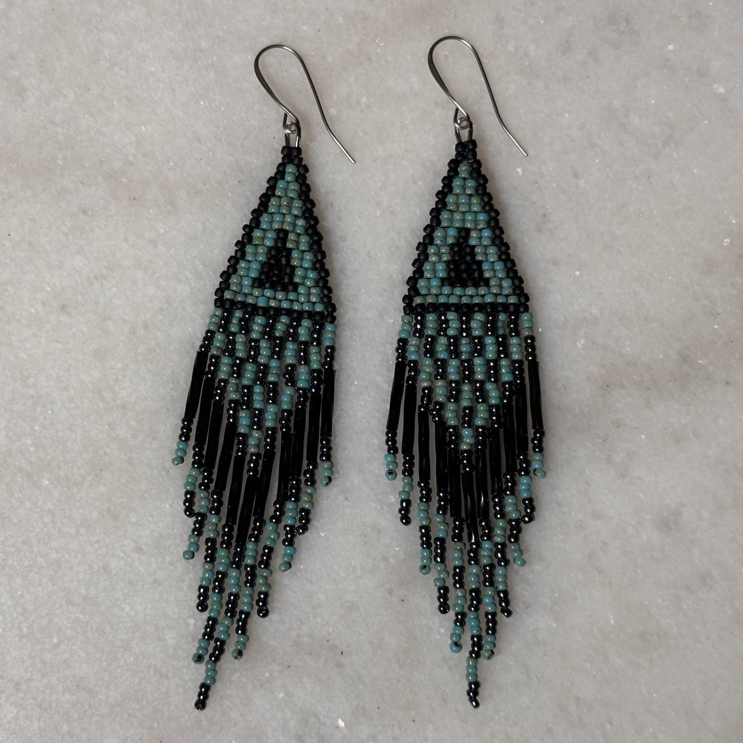 Turquoise Arrow Brick Stitch Fringe Beaded Earrings