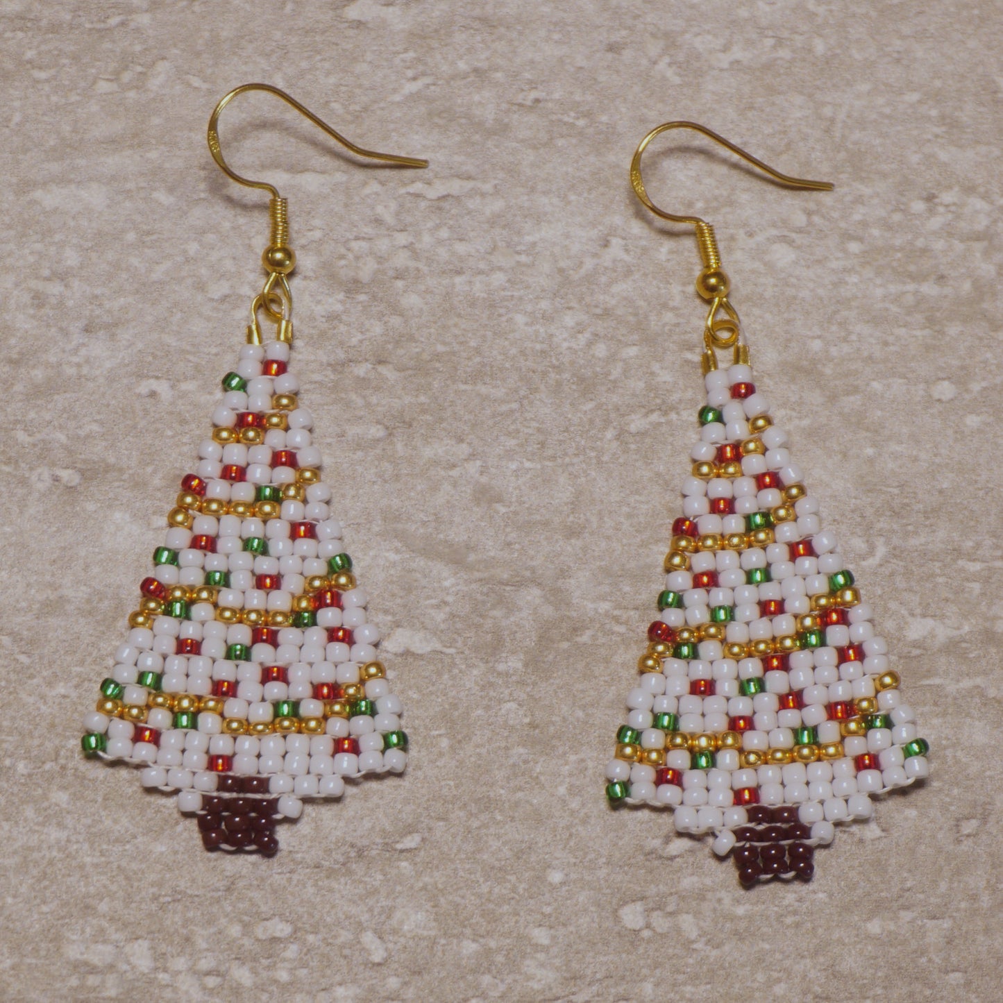 White Christmas Tree Brick Stitch Beaded Earrings